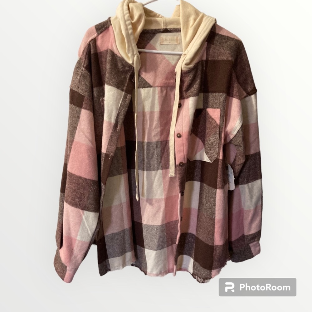 NWT Altar’d State oversized soft flannel button up hoodie/shirt size M